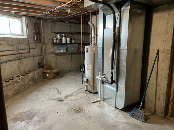 New matched air handler and refrigerant lines in a Toronto basement utility room