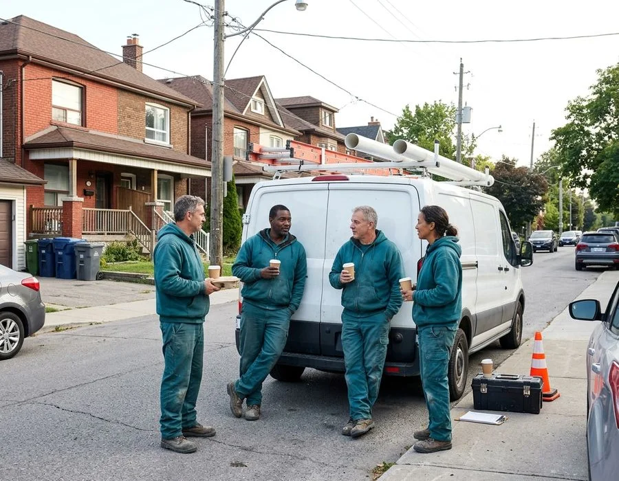 The Toronto Heat Pump Pros crew beside a service van on a Toronto residential street